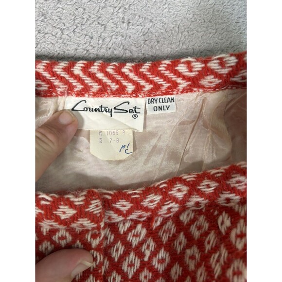 VTG Country Set Union Made Red White Knitted Diamond Geometric 24” Waist Skirt - Picture 5 of 11